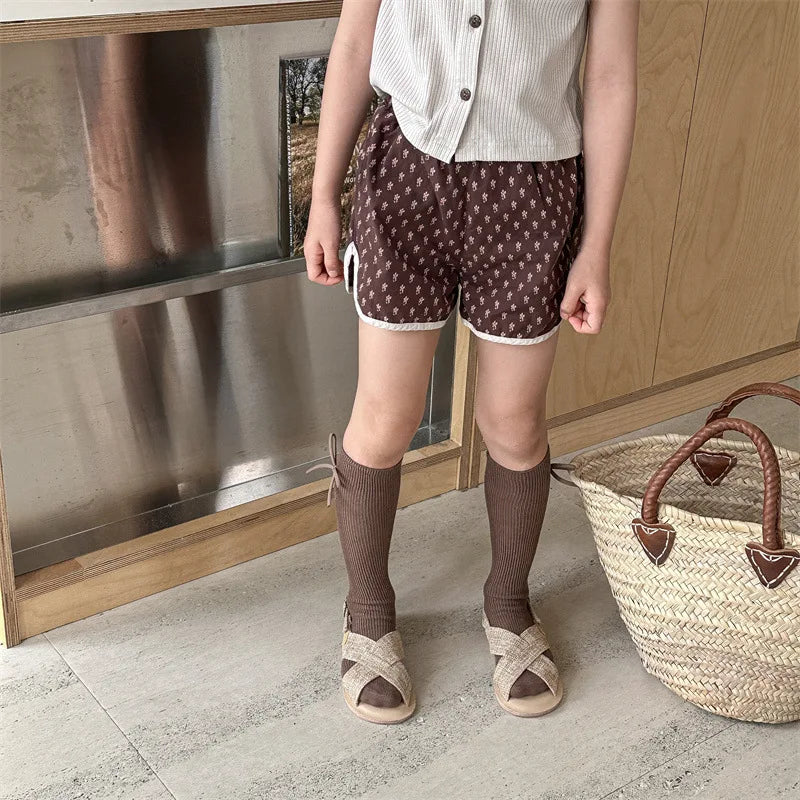 2025 Zomer Nieuwe Baby Meisjes Schattige Bloemen Shorts Kinderen Losse Katoenen Shorts Veelzijdige Kinderprint Casual Shorts Peuterkleding 4-6Y Unisex