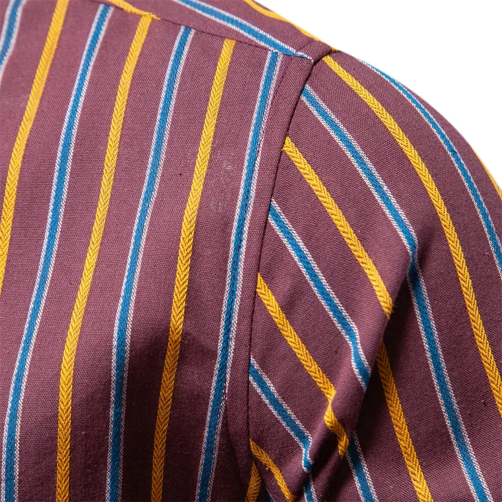 2023 Nieuwe herfst 100% katoenen gestreept overhemd voor heren Lange mouwen Omslagkraag Sociale herenoverhemden Klassieke zakelijke herenkleding