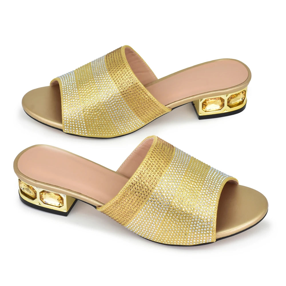 2025 Luxury Women's Designer Low Heel Party Slippers Shoes Decorated With Rhinestone for Bride's Wedding