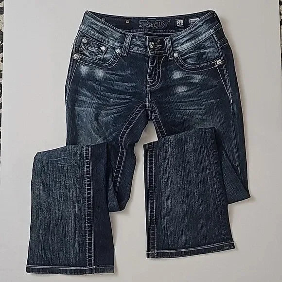 Women's Gothic Jeans Y2K Clothes Harajuku Hip Hop Pocket Embroidery Vintage Dark Blue Baggy Jeans High Waist Slim Flared Trousers