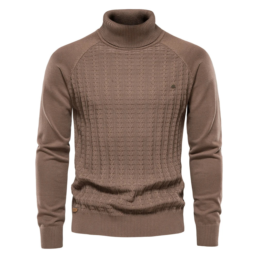 Men's Solid Colour Knitted Turtleneck Male Sweater Cotton High Quality Warm Pullover Winter Casual Sweaters for Men