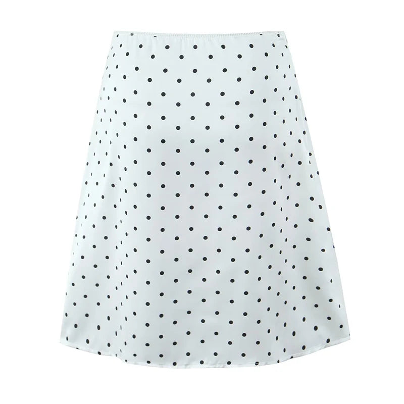 2025 Women Vintage Black White Polka Dot A-line Knee Length Skirt Sexy Low Waist Holiday Summer Skirts