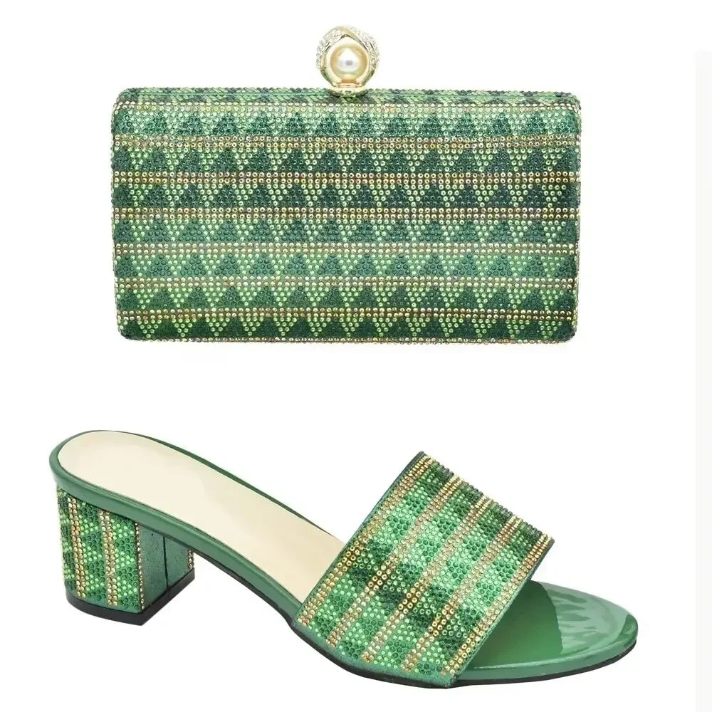 Italian Shoe and Bag Set 2025 Nigerian Women Party Shoes and Bag Set Decorated with Rhinestone Plus Size Shoes Luxury