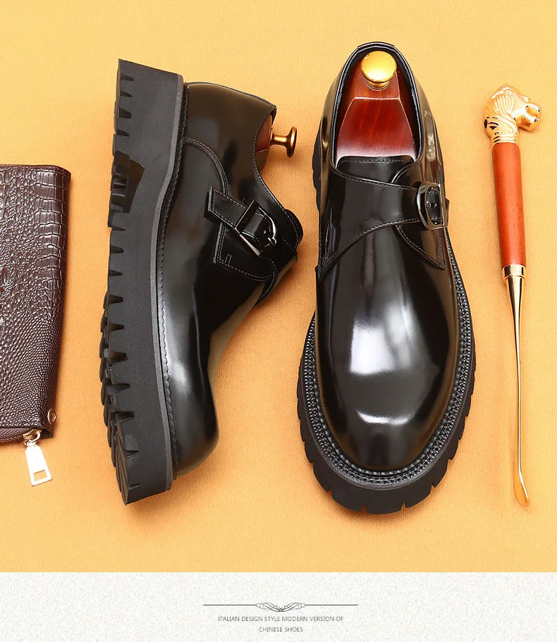 British casual leather shoes genuine leather formal business men shoes thick soled Oxford shoes patent leather Derby shoes