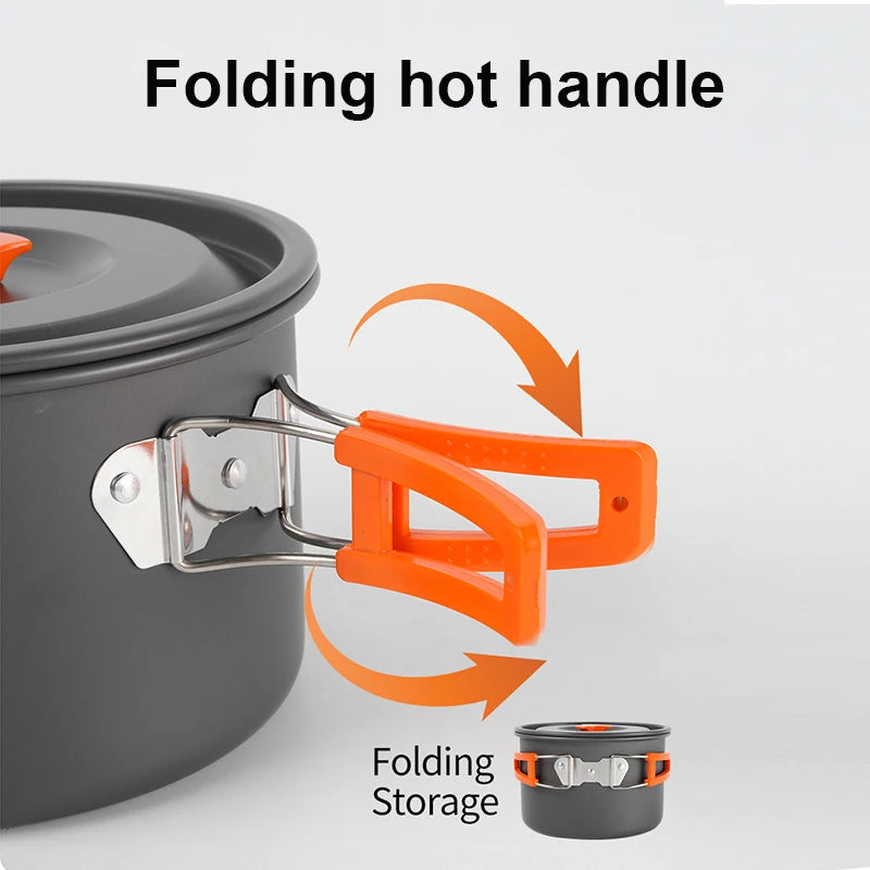 BRS 1set Camping Cookware Kit Outdoor Portable Aluminum Cooking Set Pots Dishes Bowler Kitchen Equipment Gear for Cooking Picnic