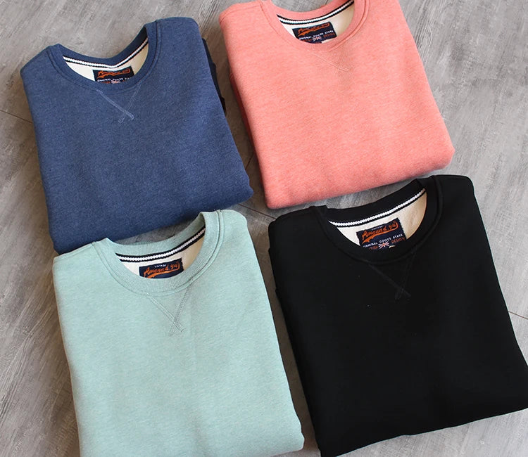 Herfst Winter Nieuwe Amerikaanse Eenvoudige Dikke Arctische Fleece Effen Kleur Sweatshirt Heren Puur Katoen Gewassen Pullover Casual Sportkleding