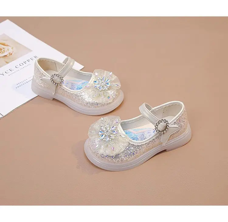 Disney Children High Heel Princess Elsa Party LED Light Shoes Summer Girls Sandals Baby Girls Crystal Blue Pink Shoes 23-34