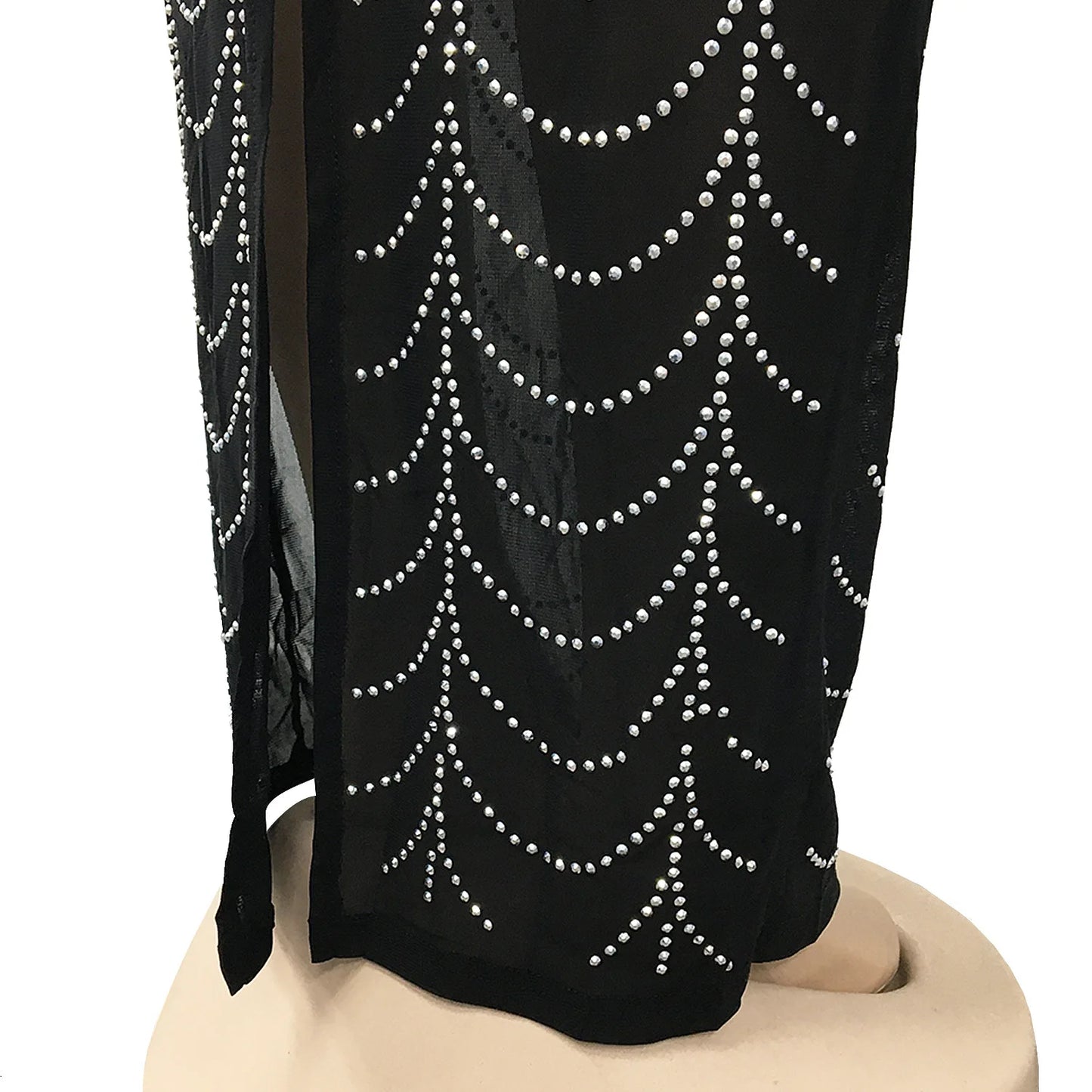 Sexy Rhinestone Sheer Mesh Long Sleeve  Party Dress