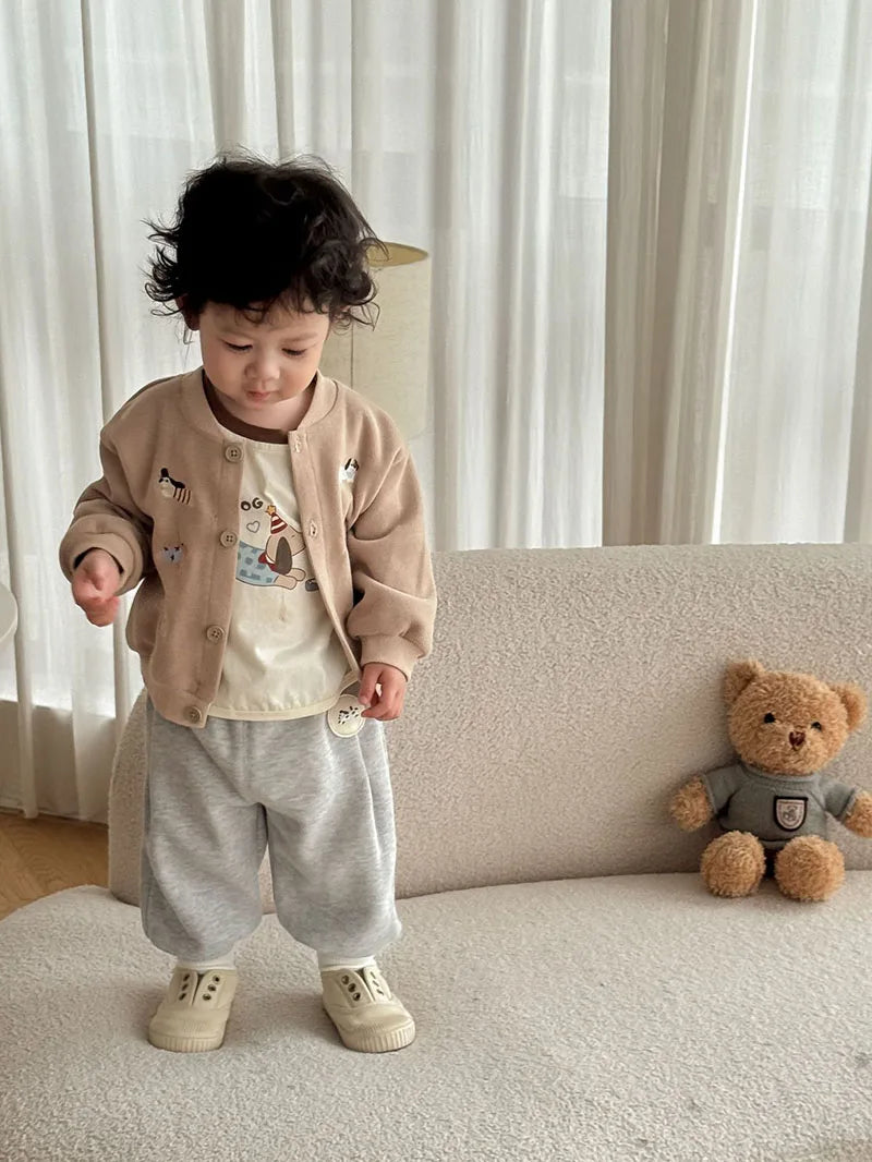 New Autumn Boys Girls Dog Baseball Uniform Cartoon Embroidered Pattern Kids Coat Fashion Children Clothes Pants 9M-5T Unisex