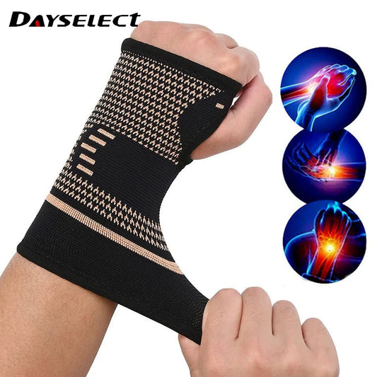 1 stuk kopervezel bracer pols elastische sportbandage polsband hand gym ondersteuning pols brace wrap tennis fitness powerlifting