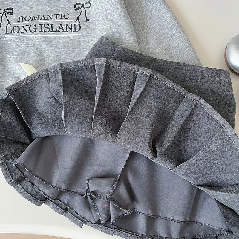 Girls Casual Hoodies Suit Simple Letter Sweatshirt and Pleated Skirt 2PCS Children's Autumn Outfit 2-7Y Girls