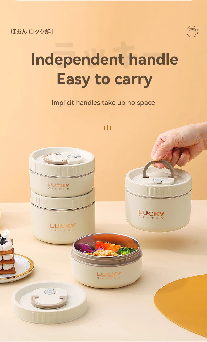 WORTHBUY Bento Lunch Box Set, Portable Keep Warm Lunch Container With Insulated Bag, 18/8 Stainless Steel Thermal Food Container