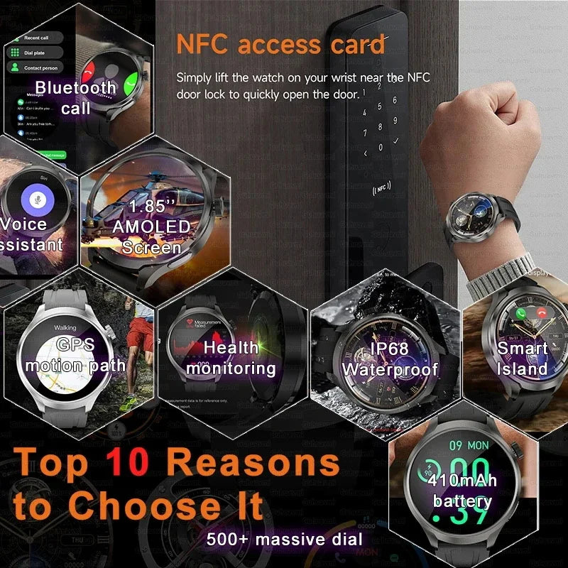 GPS Sports Smartwatch Men AMOLED Screen Compass Altimeter Heart rate BP NFC Bluetooth Call Smart Watch For Men - Compatible With HUAWEI IOS