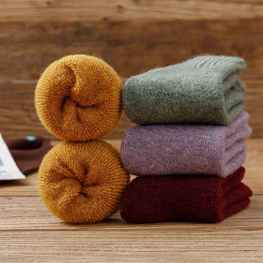 5 Paar Wintersocken für Damen, dick, warm, Merinowolle, Harajuku, Retro, kältebeständig, modisch, lässig, einfarbig, Kaschmir, Damensocken