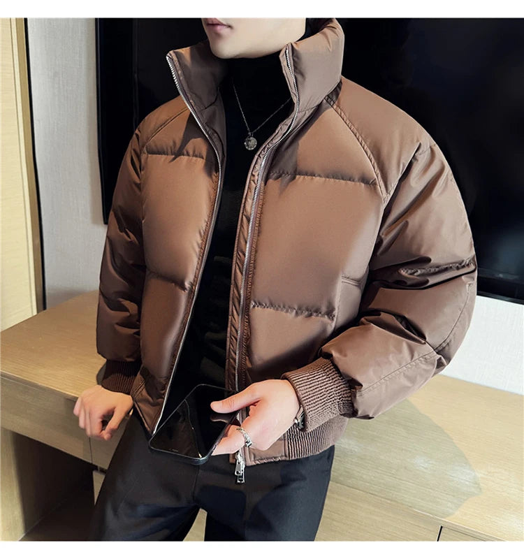 Men's Loose and Casual Thickened Down Jacket With Stand-Up Collar, Suitable For Daily Commuting, Autumn, Winter, and Leisure