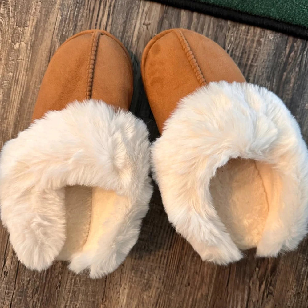 Women's Winter Warm Fluffy Faux Fur Suede Shoes For Indoor and Outdoor Use Fuzzy Slides Fur Slippers For Ladies