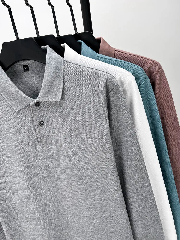 Men's 100% Cotton Polo Shirt, Four Seasons Universal Leisure Long Sleeve, Breathable Lapels T-shirt, Perfect and Durable for Golf Sports