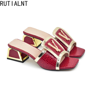 Square Heels Open Toe Pumps Women's Shoes Luxury Designer High Heels Sandals for Party Women Plus Size Women Shoes 43