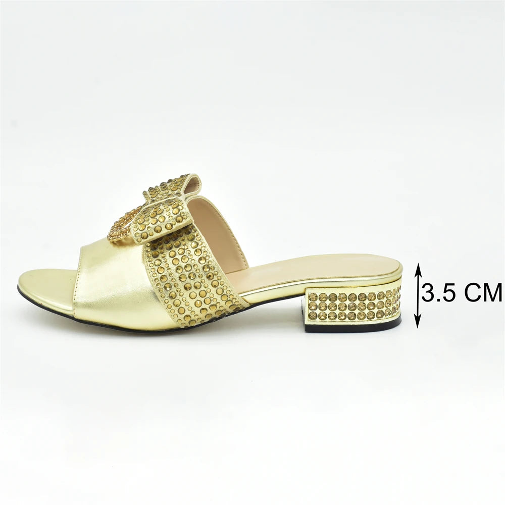 Italian Ladies Shoes and Bags To Match Set Decorated with Rhinestone Sling Backs Low (1cm-3cm) Luxury Shoes Women Designers