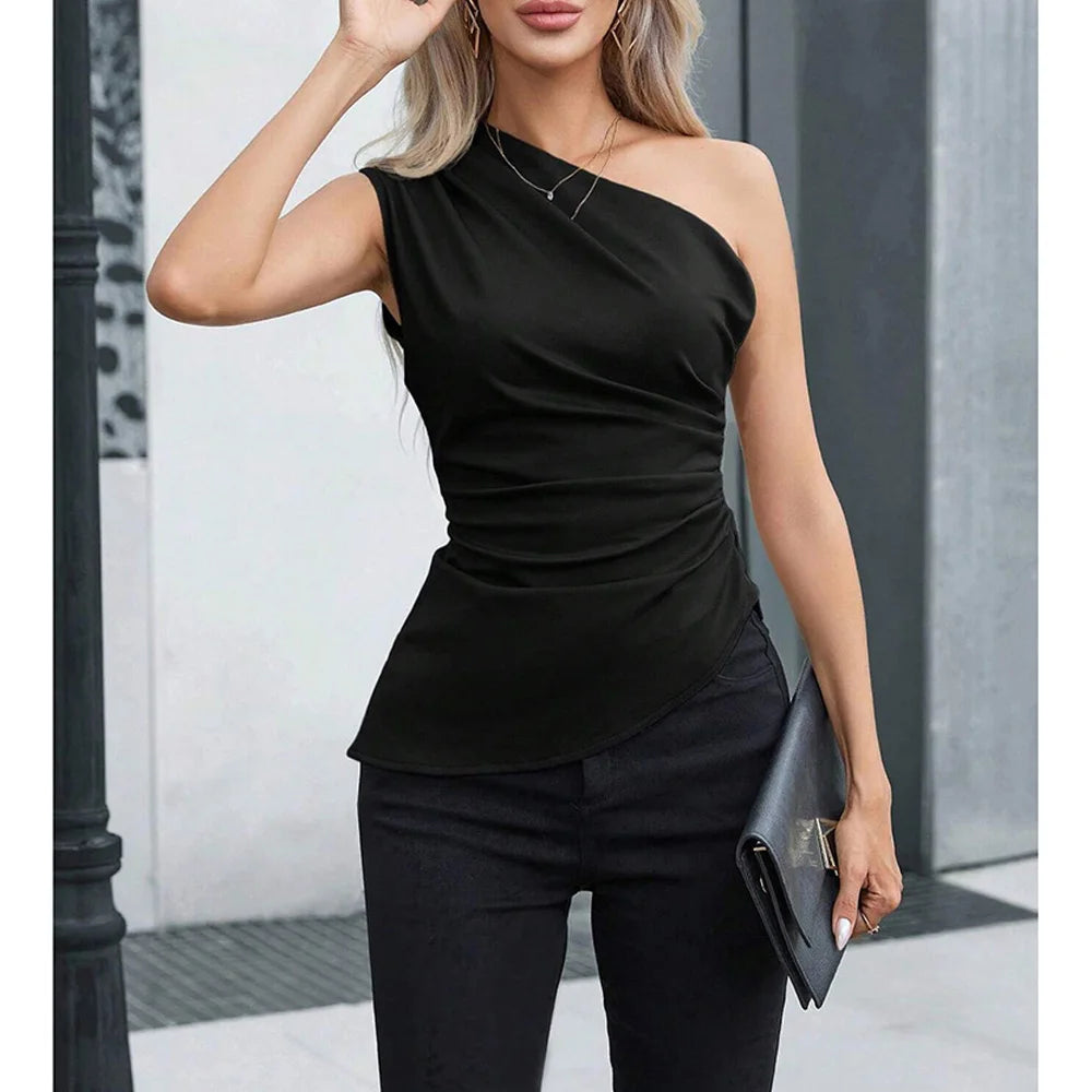 Women's Tanks & Camis One-Shoulder Vest Sleeveless Skinny Fit Solid Sexy Party Wear All-Season Versatile Tops