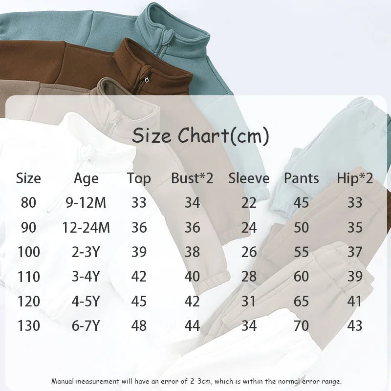 Baby Children's Fleece Lining Hoodies Set Spring Autumn Boys Sports Clothes 2PCS Girls Turtleneck Pullover Casual Suit 1-6Y Unisex