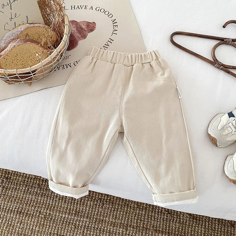 Fleece Padded Warm Winter Kids Baby Boys and Girls Pants Toddler Kids Solid Straight Plush Trousers 1-6Y