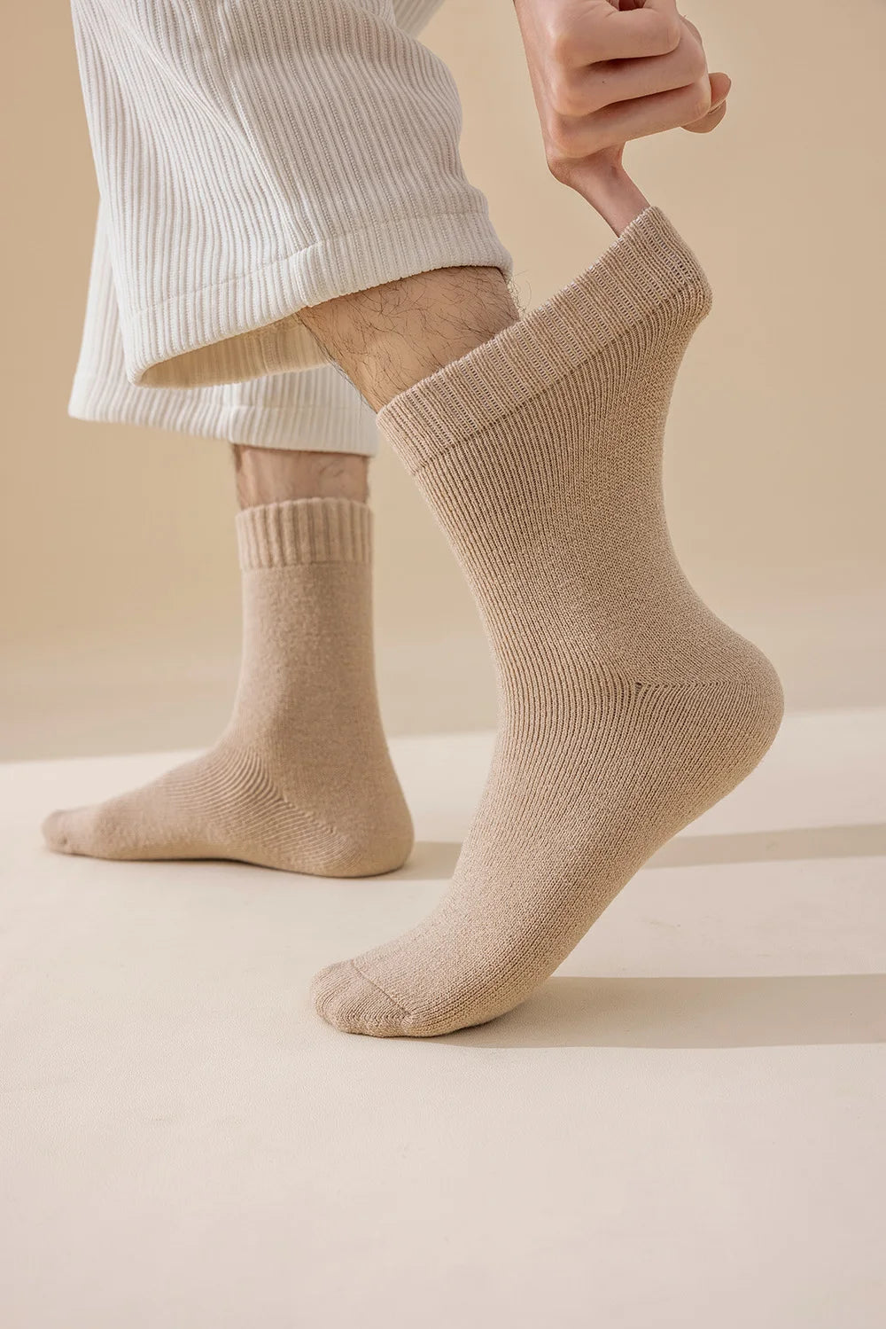 5 Pairs Men's Merino Wool Socks Winter Thickened Warm Cashmere Socks Fashion Solid Colour Terry Socks