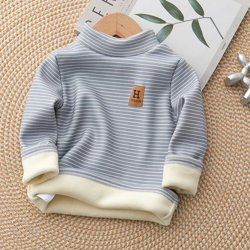 New Winter Kids Undershirts Children Cute Stripe Bottoming Shirt Girls Boys Half High Collar Warm Top 2-10T Unisex