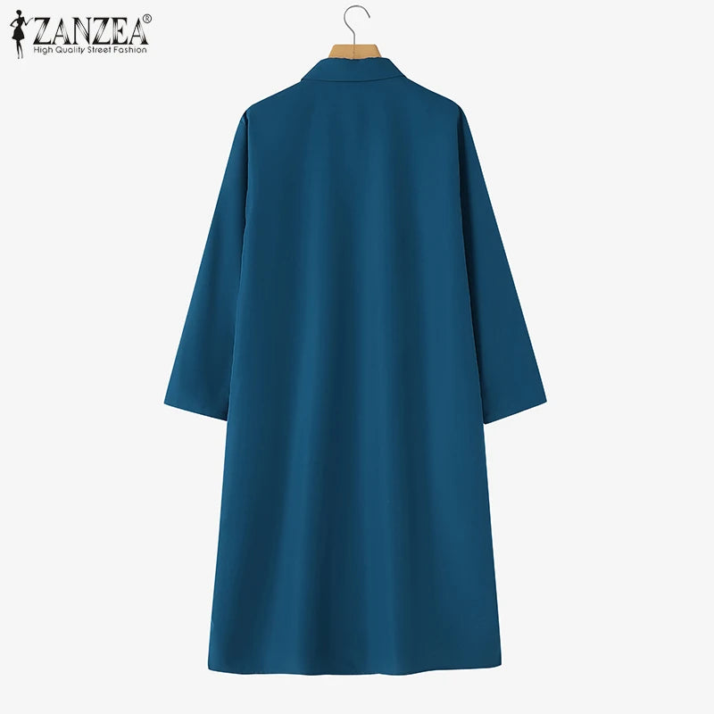 2025 Fashion Autumn Shirt Dress Women Lapel Neck 3/4 Sleeve Sundress Casual Loose OL Work Dresses Button Midi Robe Kaftan