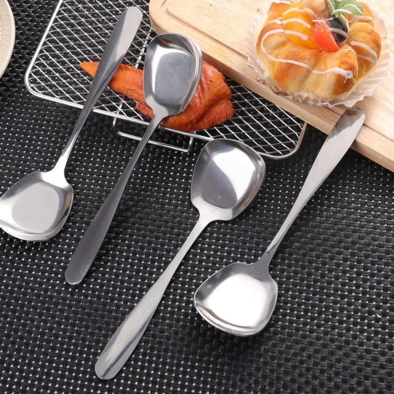 1/2PCS Thicken Long Handle Spoon Stainless Steel Soup Scoop Rice Hot Pot Round Head Spoon Home Kitchen Tableware Cooking Utensil