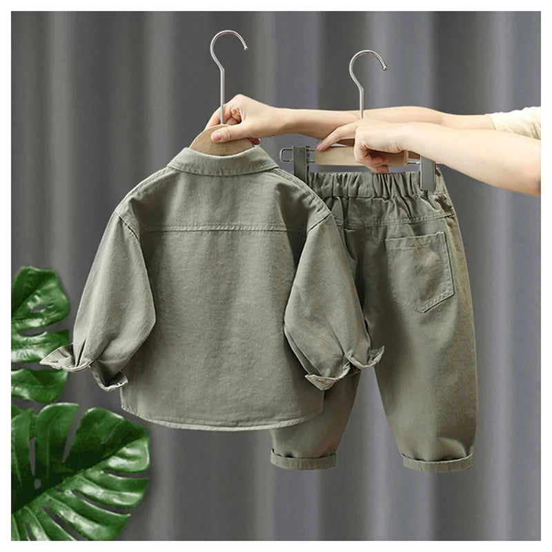 Lente kinderkleding 2-delige set kinderen effen kleur dunne stijl jas + broek jongens meisjes bovenkleding 12M-7T unisex