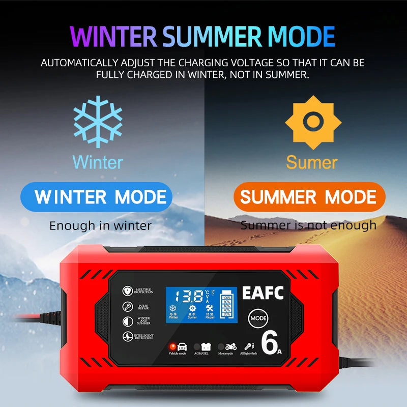 12V Groot Scherm 6A Digitale Auto Acculader Onderhouder voor Auto Motorfiets SUV Vrachtwagen Auto AGM Diepe Cyclus VRLA Puls Reparatie