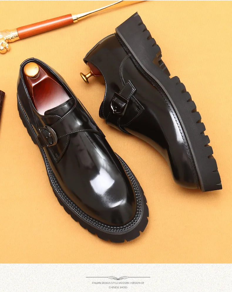 British casual leather shoes genuine leather formal business men shoes thick soled Oxford shoes patent leather Derby shoes