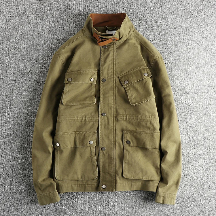 2025 Herfst en Winter Nieuwe Amerikaanse Retro Geweven M65 Cargo Jas Heren 100% Katoen Gewassen Losse Stoere Guy Outdoor Jachtjas