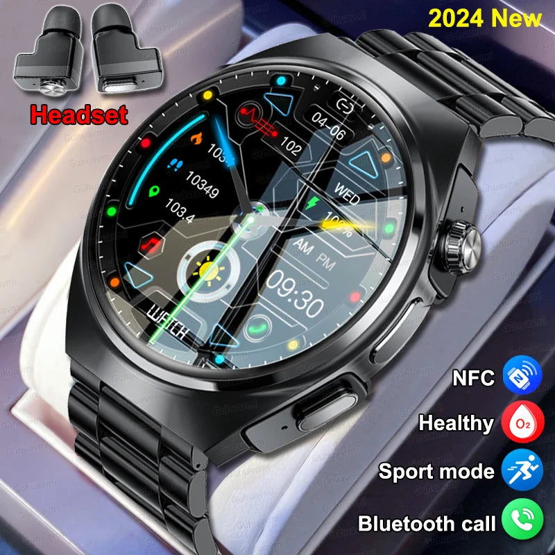 NFC Smart Watch Headset Two In One NFC Multiple Sports Track Health Monitor Sport Tracker Custom dial Watch - Compatible with HUAWEI, & Xiaomi IOS