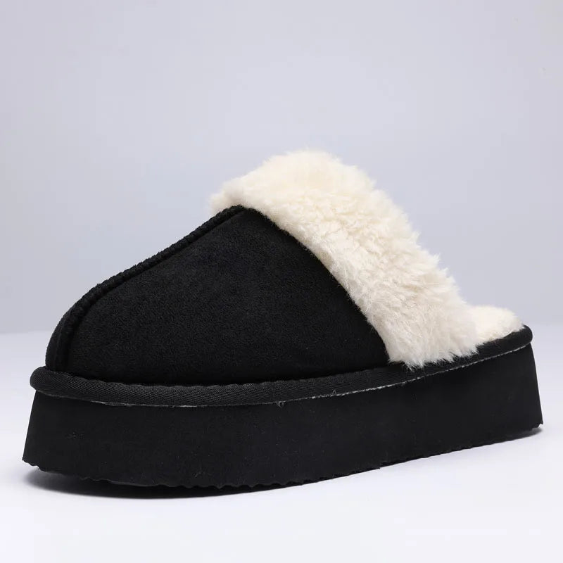 Women's Fluffy Plush Winter Shoes With Thick Sole Fuzzy Slides Suitable For Indoor and Outdoor Use With Anti-Slip Platform Fur Slippers