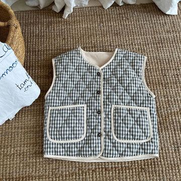 Children's Clothing Autumn Winter Girls Plaid Fur Lining Vest Kid's Warm Casual Waistcoat Jacket Boys Outwear 2-7Y Unisex