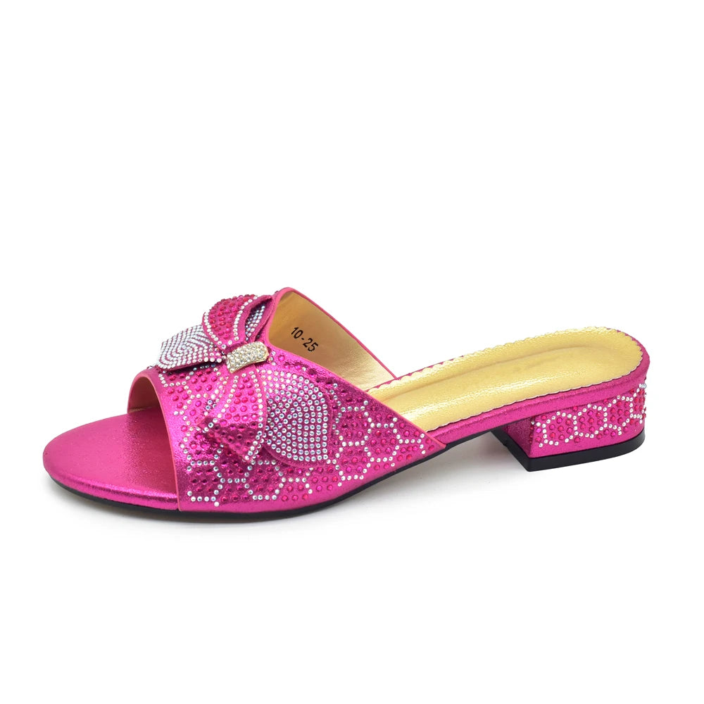 Women Bow Pumps Decorated with Rhinestone Slip-On Peep Toe Low Heels Ladies Dress Party Shoes for Bride's Wedding