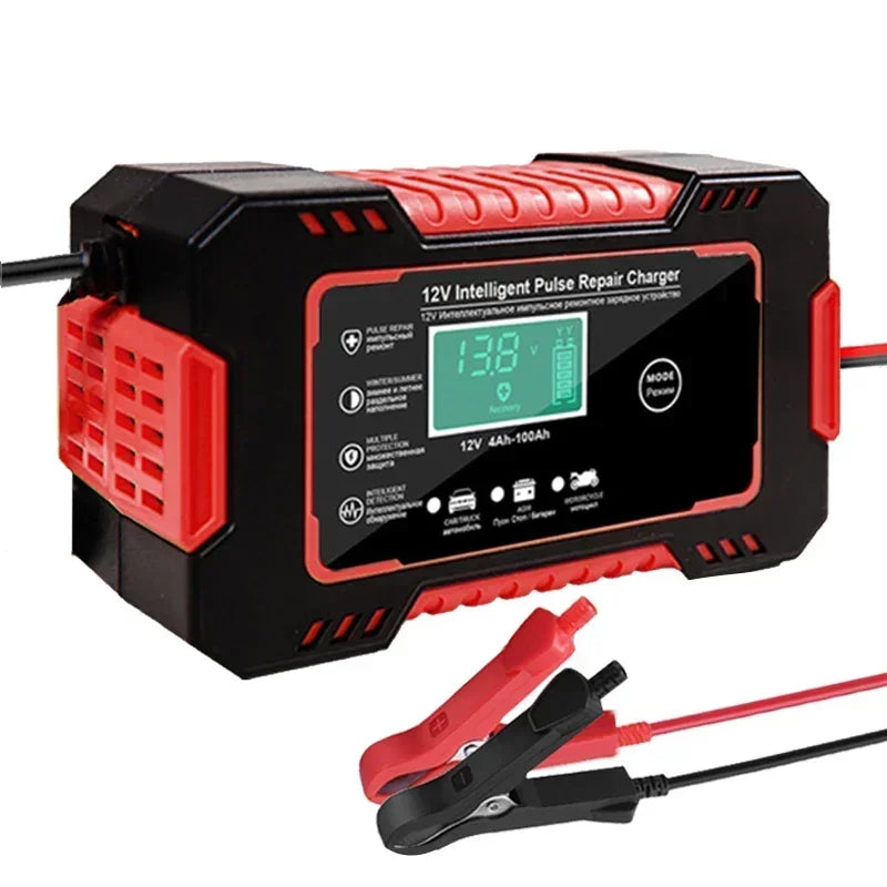 EAFC Full Automatic Car Battery Charger 12V Digital Display Battery Charger Power Puls Repair Chargers Wet Dry Lead Acid