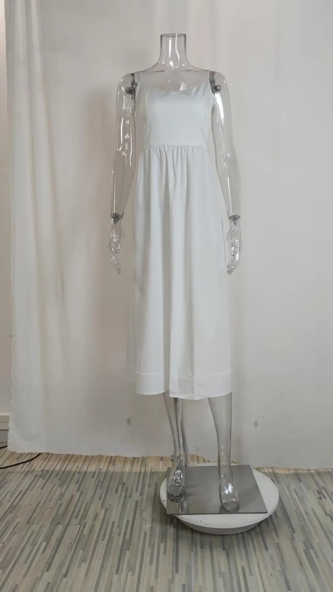 U-neck Summer Women's Dress Vintage Elegant Sleeveless Camisole Slim Pleated Sundress Loose Host A Performance Party Long Dress