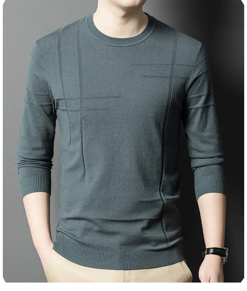 Men's High-End Woollen Striped Designer Knitted Pullover Sweater, Casual Trendy Korean Brand, and Male Jumpers