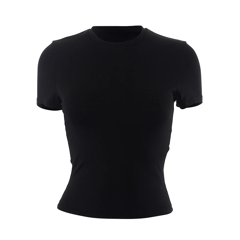 Spring New Short Sleeve T-Shirt Women Solid Simple Casual Soft All-Match Hot Basic Crop Tops Tees Summer Fashion
