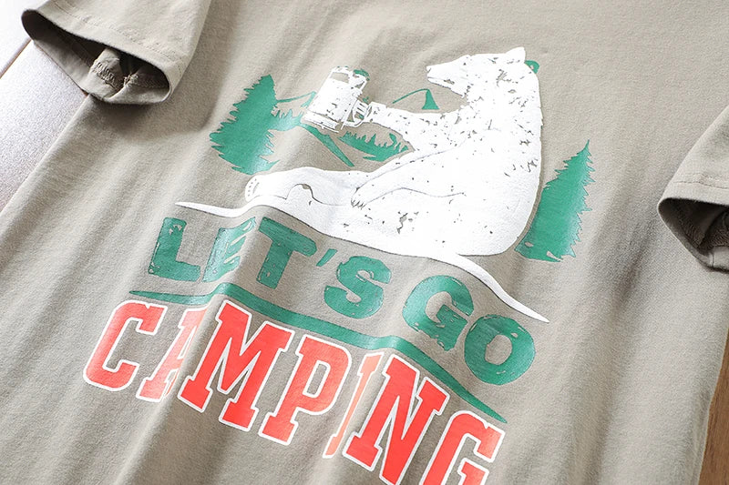 2025 Summer New American Retro 250g Short Sleeve O-neck Printed T-shirt Men's Fashion 100% Cotton Washed Casual Loose Tops