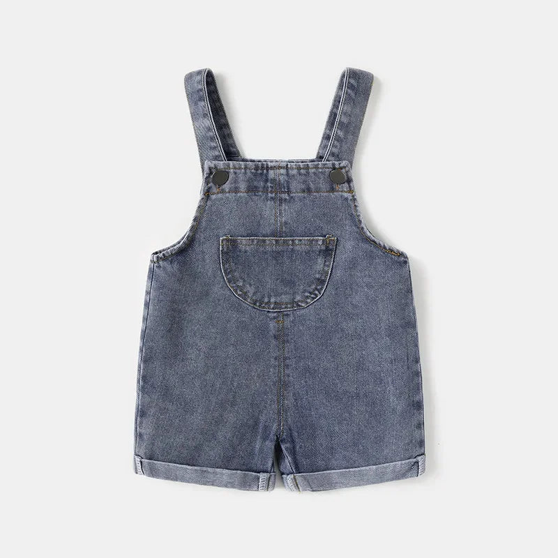 Summer Cool Denim Blue Children Baby Boys Girls Clothes Overalls Roll Hem Design Kids Baby shorts Jumpsuits 1-5Y Unisex