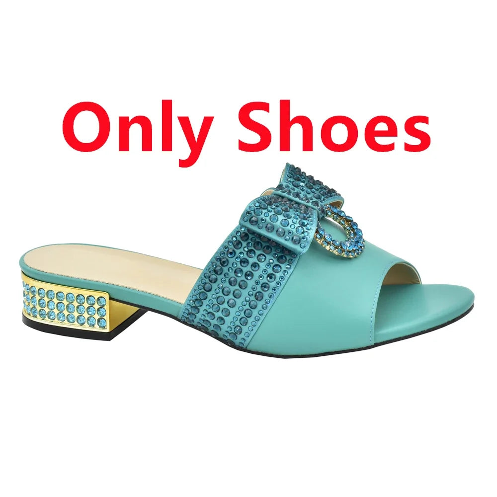 Italian Ladies Shoes and Bags To Match Set Decorated with Rhinestone Sling Backs Low (1cm-3cm) Luxury Shoes Women Designers