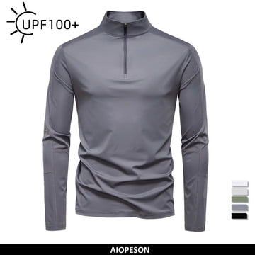 Men's UPF100+ Sun Protection Long Sleeve Shirt Solid Colour Zipper Outdoor Shirts Stand Collar Quick Dry T-Shirts