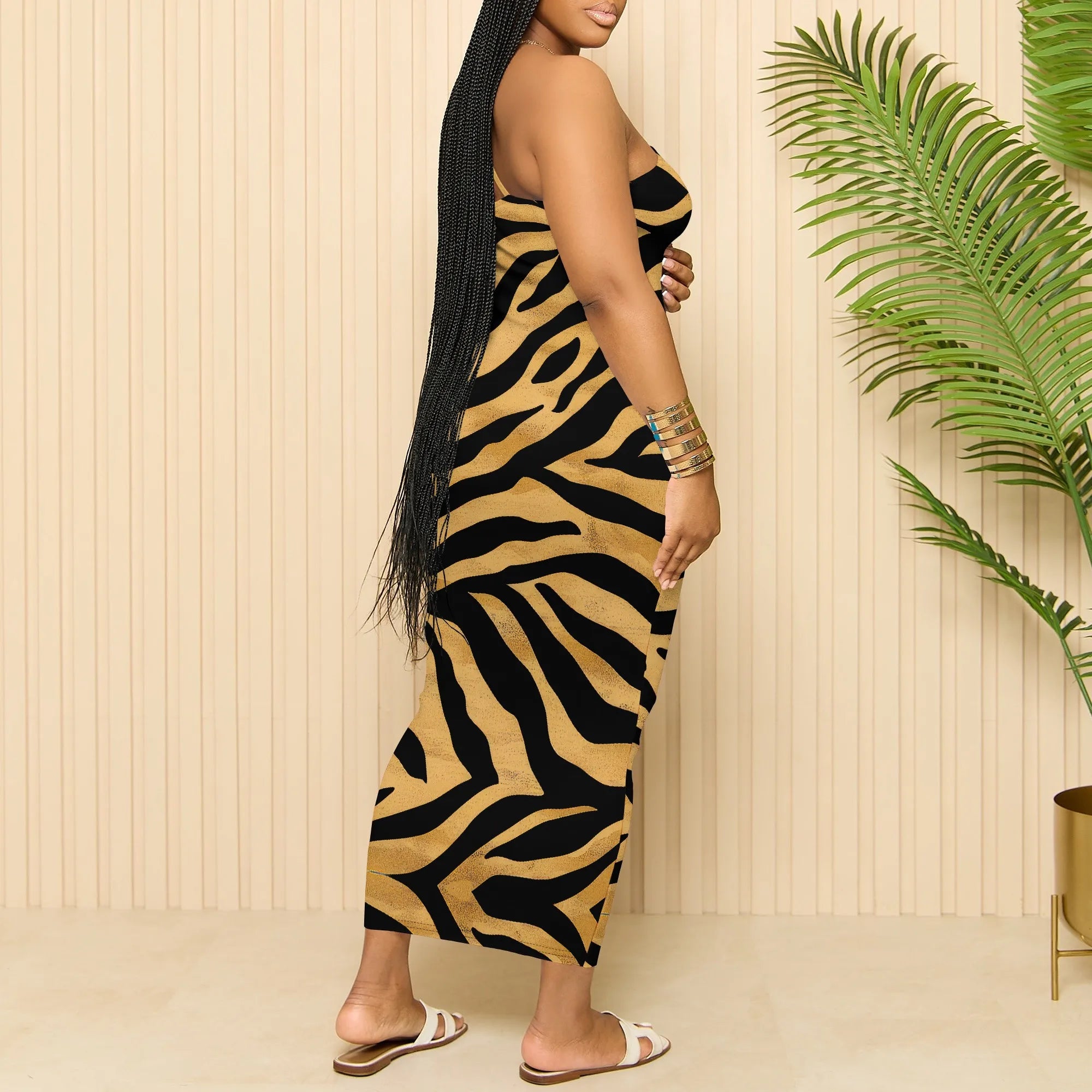 Abstract Geometric Print Spaghetti Strap Maxi Dress Sleeveless Summer Holiday Long Dress