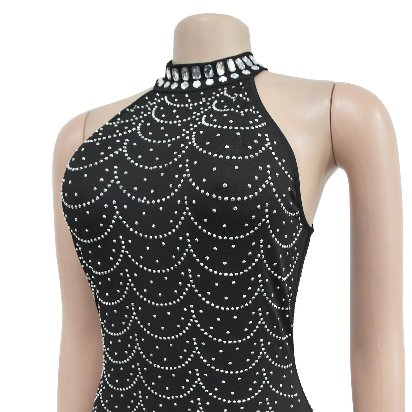 Women's Sexy Sleeveless Halter Rhinestone Decor Floor-length Mermaid Party Dress