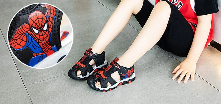 Children Sandals Male Summer Sandals Student Open Peep Toe Cartoon Beach Anti slip Soft Sole Black Blue Shoes Size 26-35