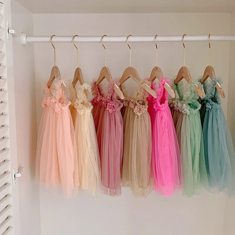 Summer Kids Sweet Mesh Dress Girls 6 Colours Suspended Floral Beach Skirt Children Tutu Princess Dress 1-6Y Girls